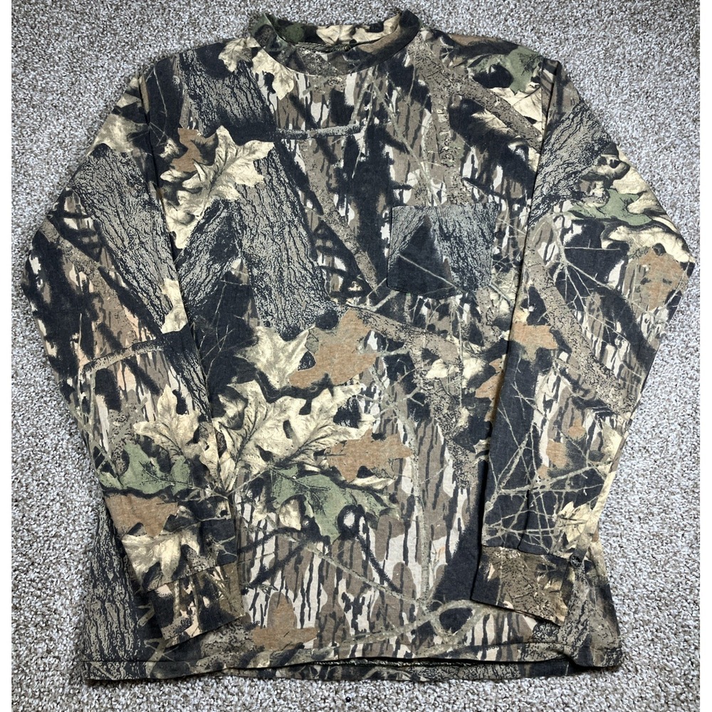 Vintage Mossy Oak Pocket T-Shirt Mens Medium Breakup Camo‎ Long Sleeve USA Made